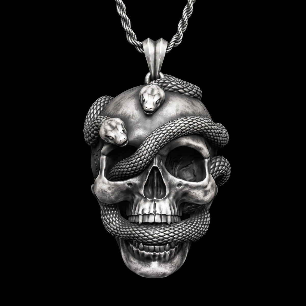 Skull and Snake 925 Silver Necklace