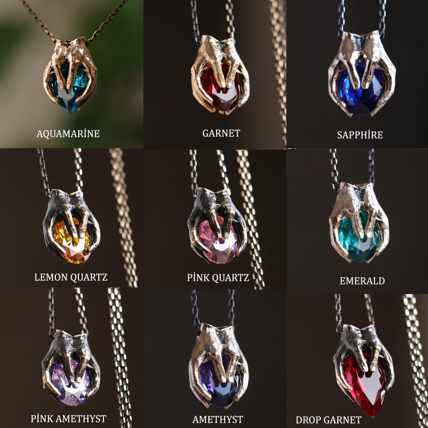 Drop Garnet Stone Palm Necklace