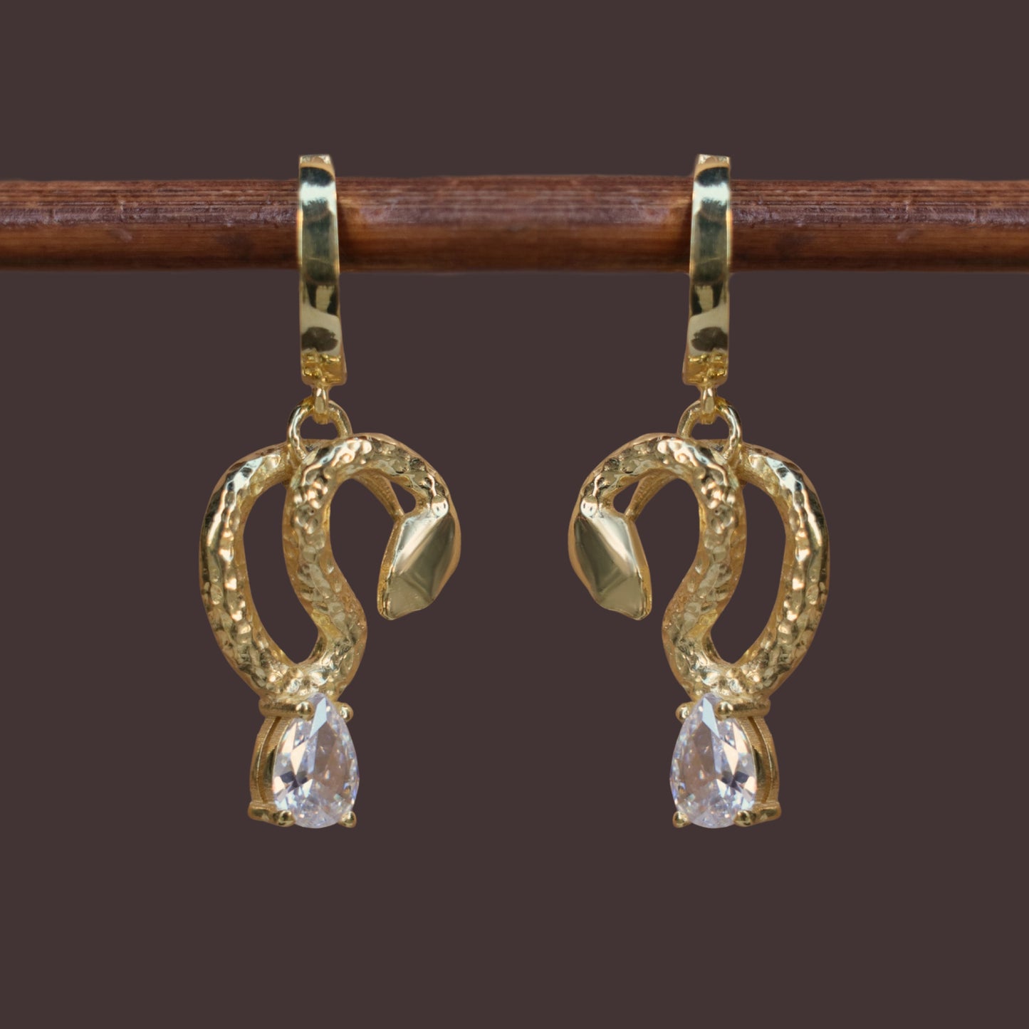 Yılan Damla Garnet Taşlı 925 Gümüş Küpe (Tüm Maden ve Taş Seçenekleri)