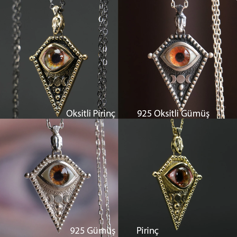 Handmade Triple Moon Necklace | "Oracle Eye" Talisman | Mystical Jewelry with Realistic Eyes