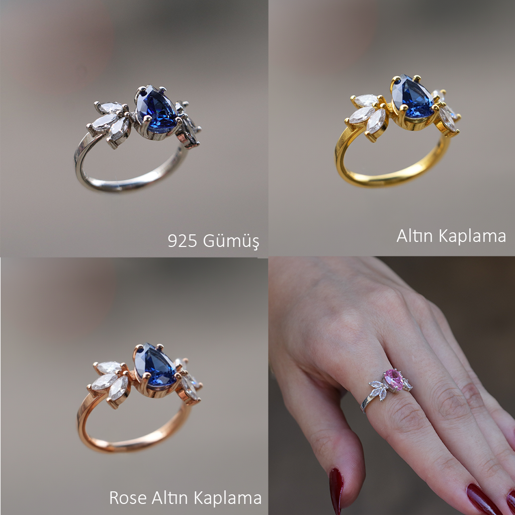 Damla Ruby ve Markiz Mozanit 925 Gümüş Yüzük