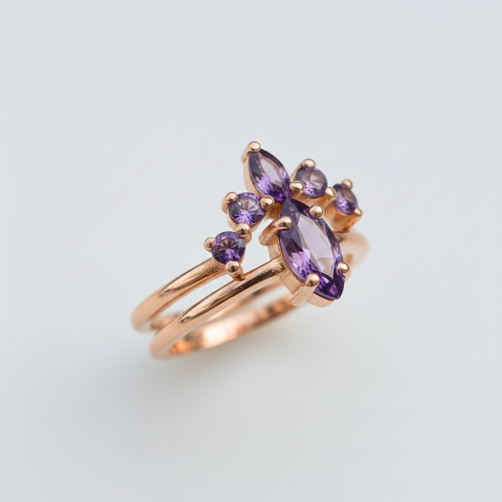 Garnet İkili Set 925 Gümüş Altın Kaplama Yüzük