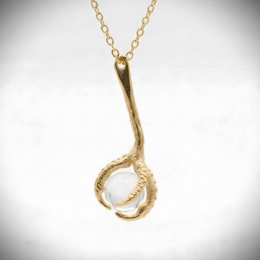 Claw Clear Quartz 925 Silver 18K Gold Plated Necklace