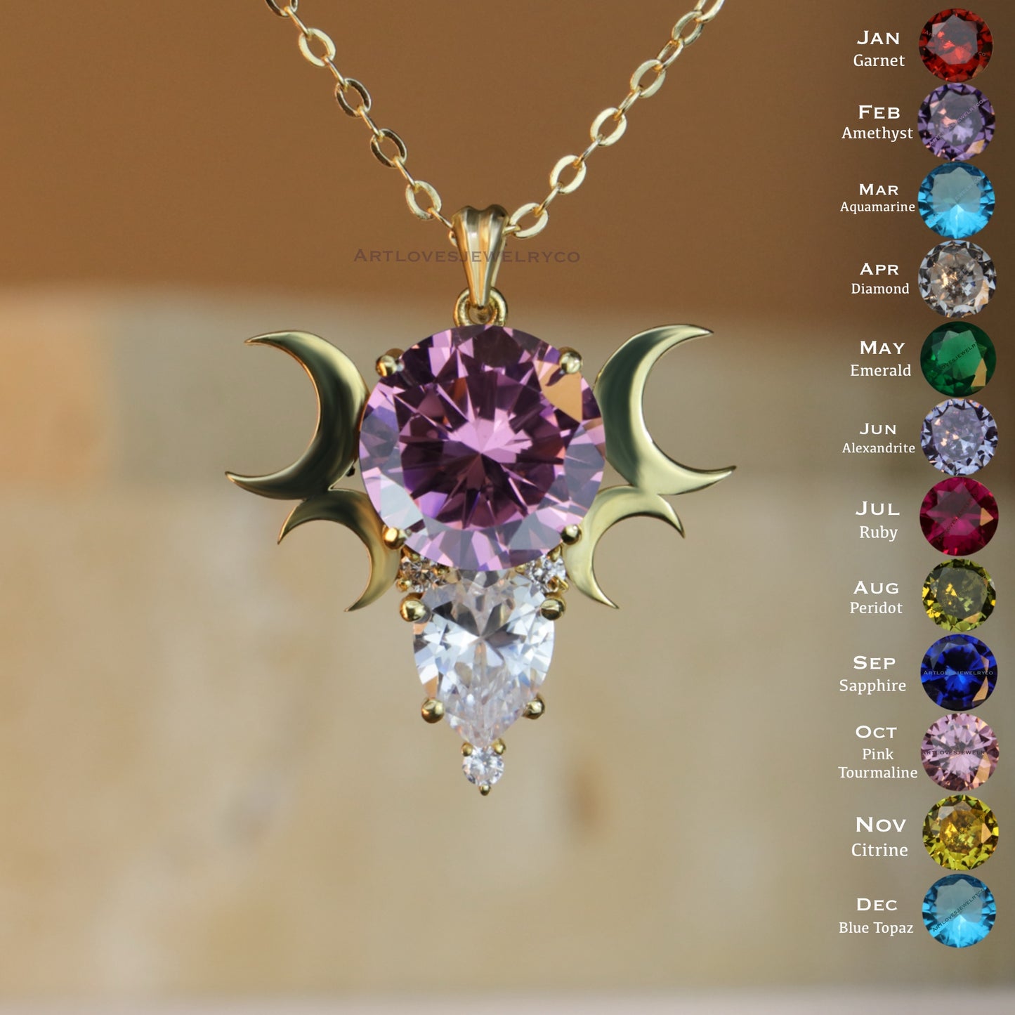 Ay Tanrıçası Alexandrite ve Mozanite 925 Gümüş Kolye