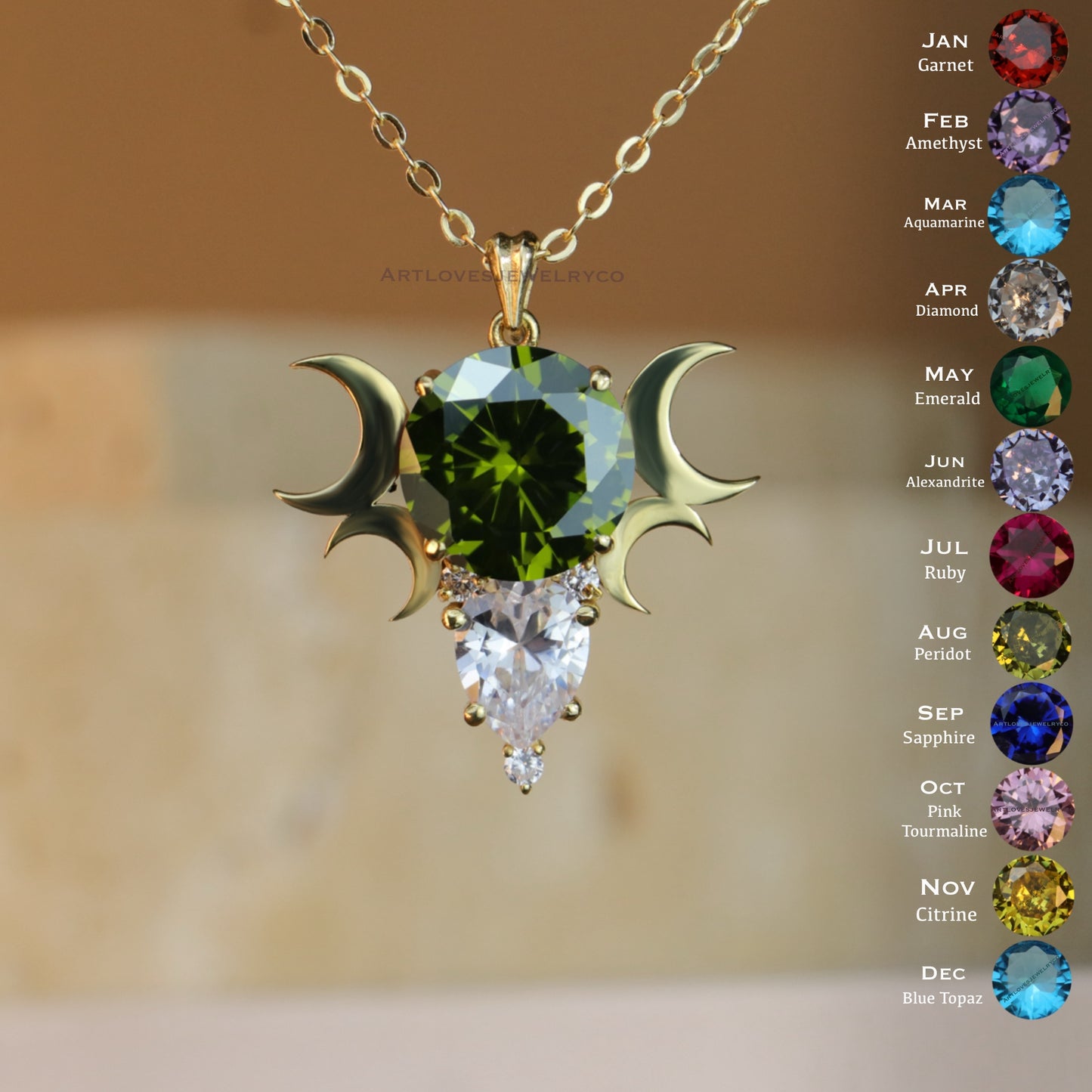 Ay Tanrıçası Peridot ve Mozanite 925 Gümüş Kolye