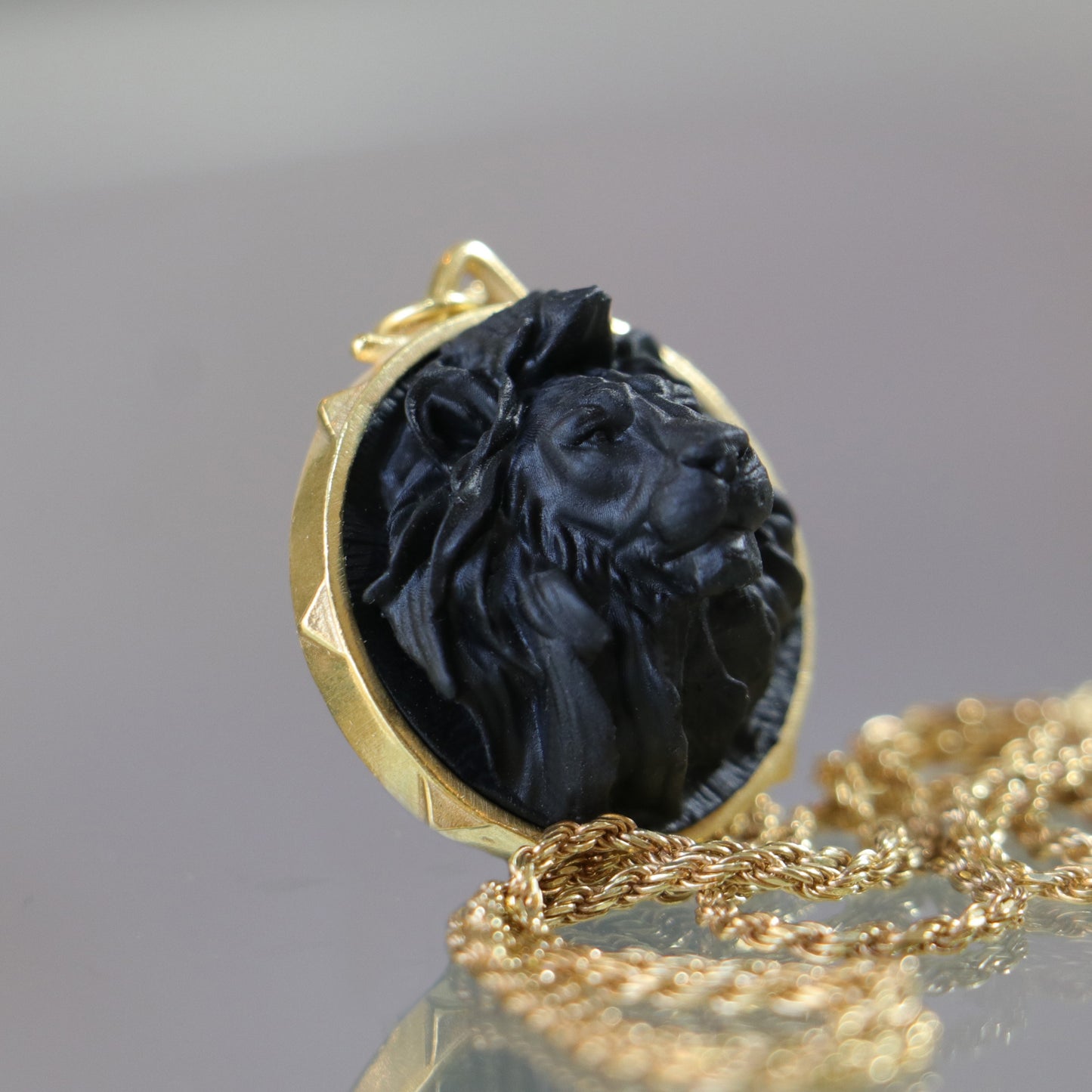 Marble Lion 925 Silver Gold Plated Necklace