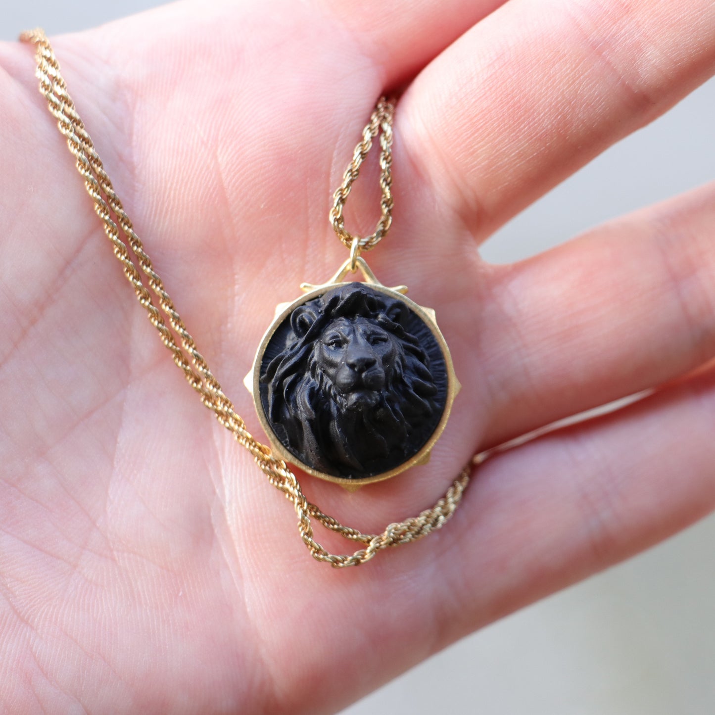 Marble Lion 925 Silver Gold Plated Necklace