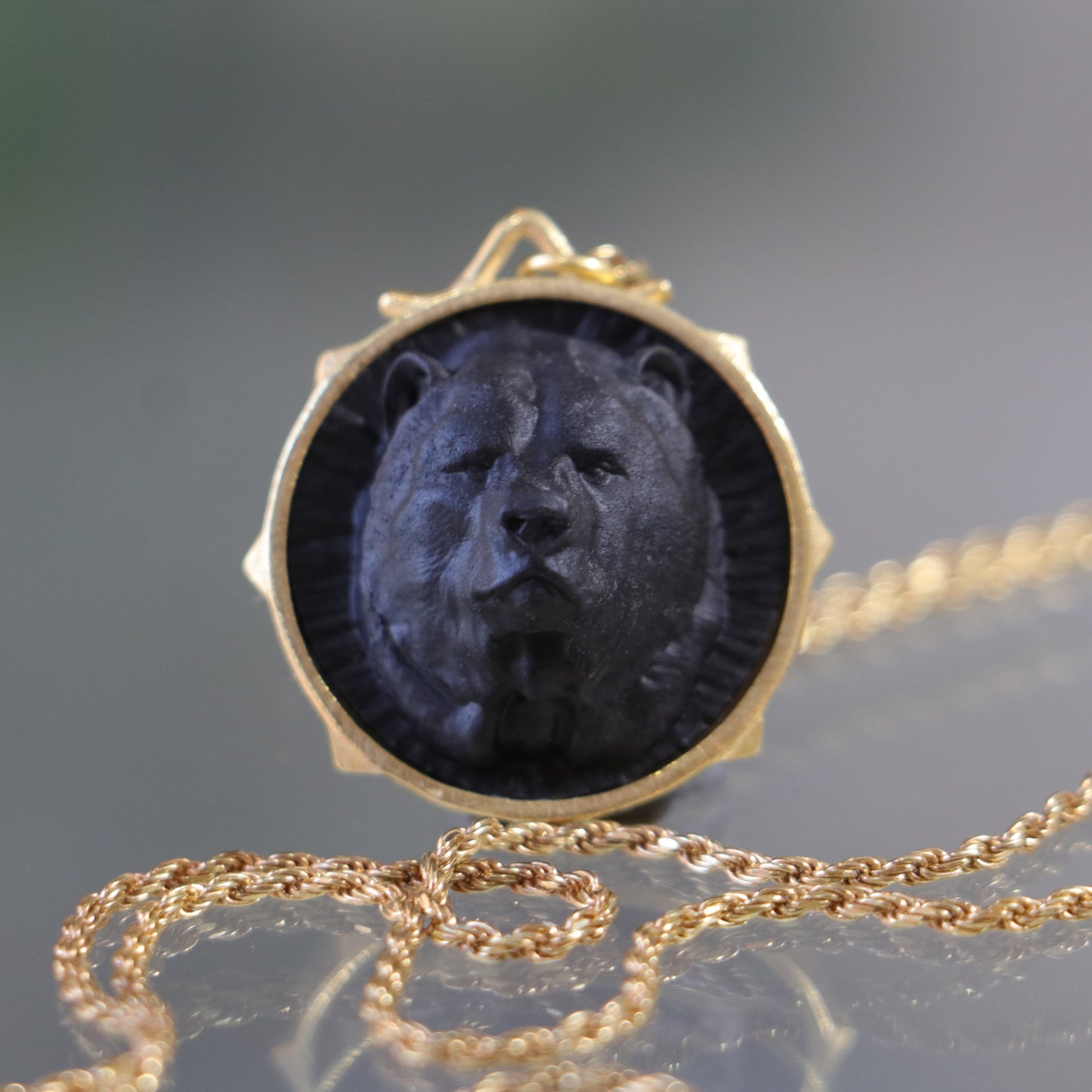 Marble Lion 925 Silver Gold Plated Necklace