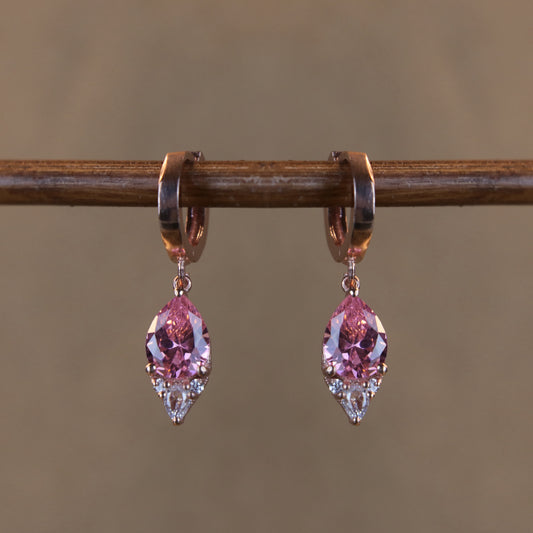 Damla Pembe Turmalin ve Mozanite Taşlı 925 Gümüş Küpe