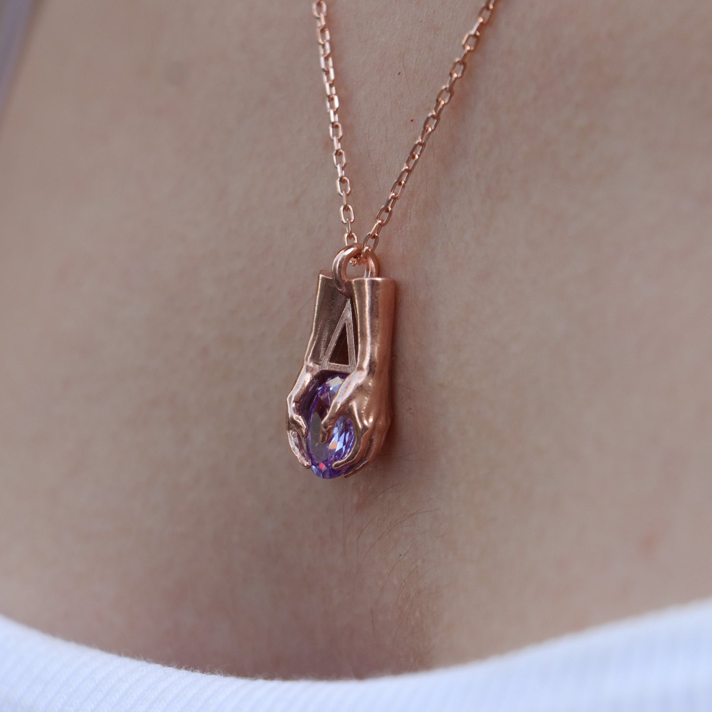 Mini Avuç Üçgen Oval Taşlı Kolye (Tüm Taşlar) 925 Gümüş