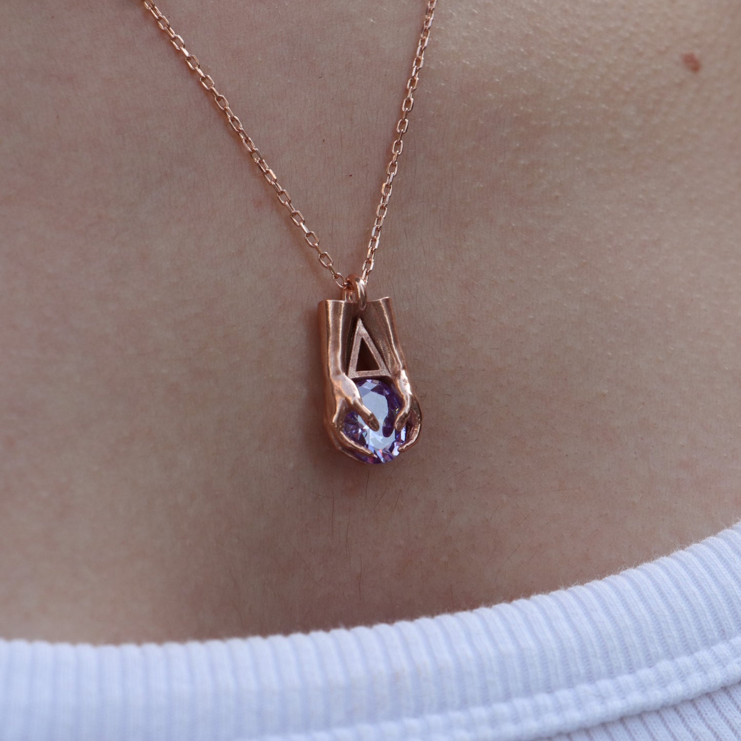 Mini Avuç Üçgen Oval Taşlı Kolye (Tüm Taşlar) 925 Gümüş