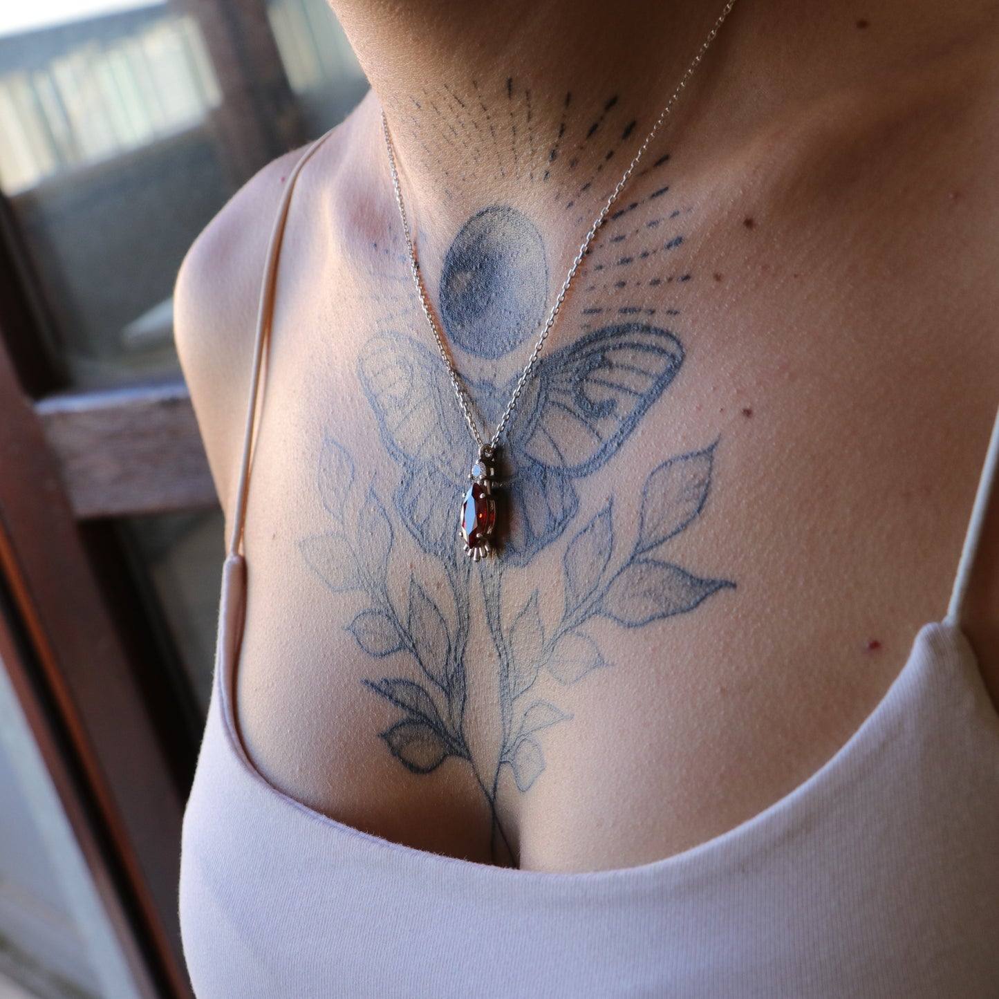 Marquise Peridot and Moissanite 925 Silver Necklace