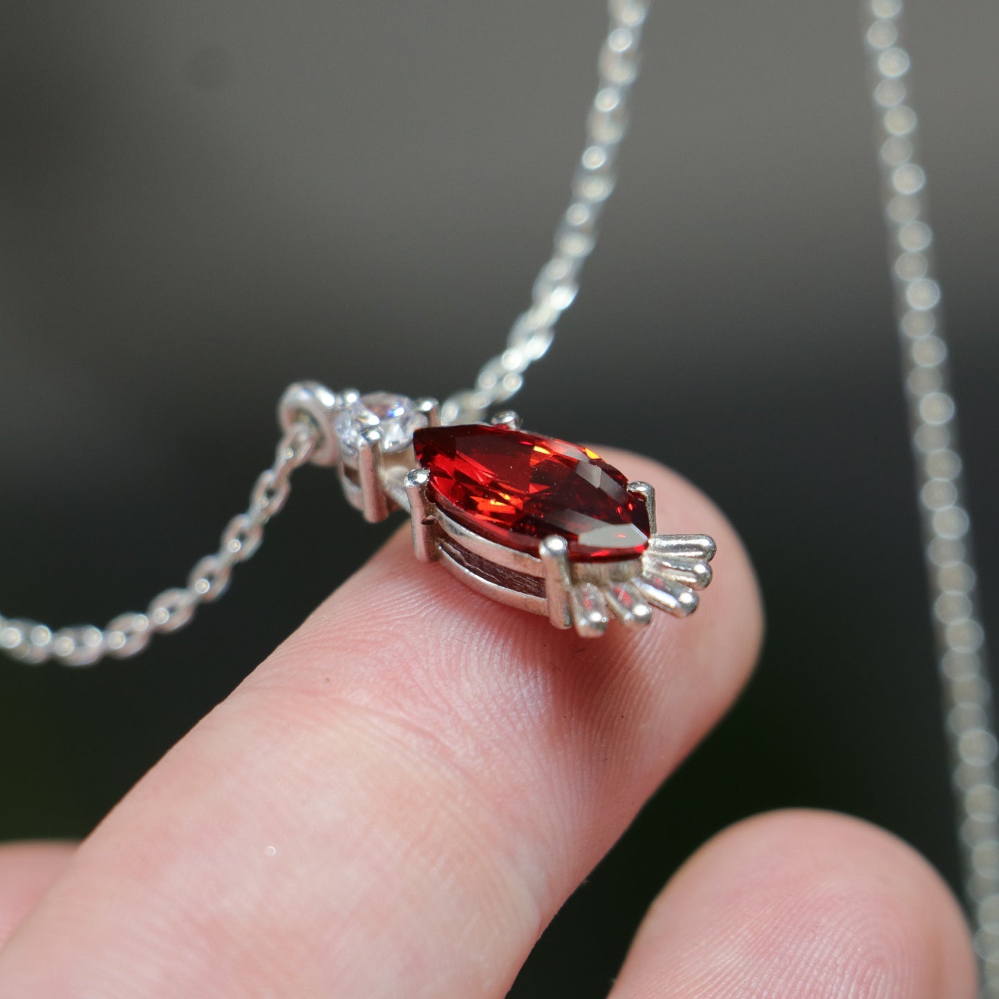 Marquise Peridot and Moissanite 925 Silver Necklace