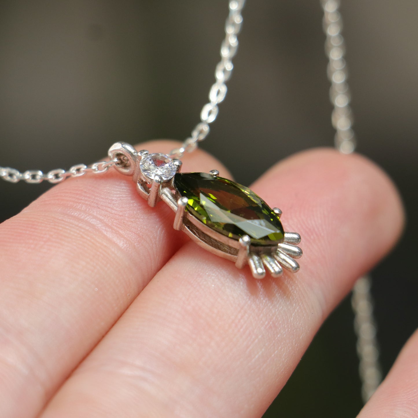 Marquise Peridot and Moissanite 925 Silver Necklace