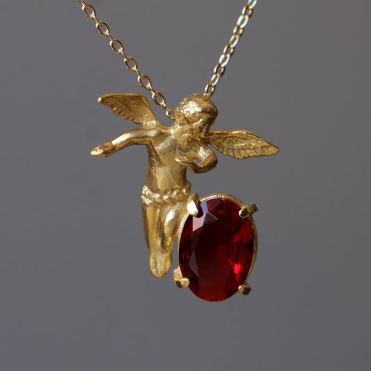 Vintage Angel Garnet Stone Necklace