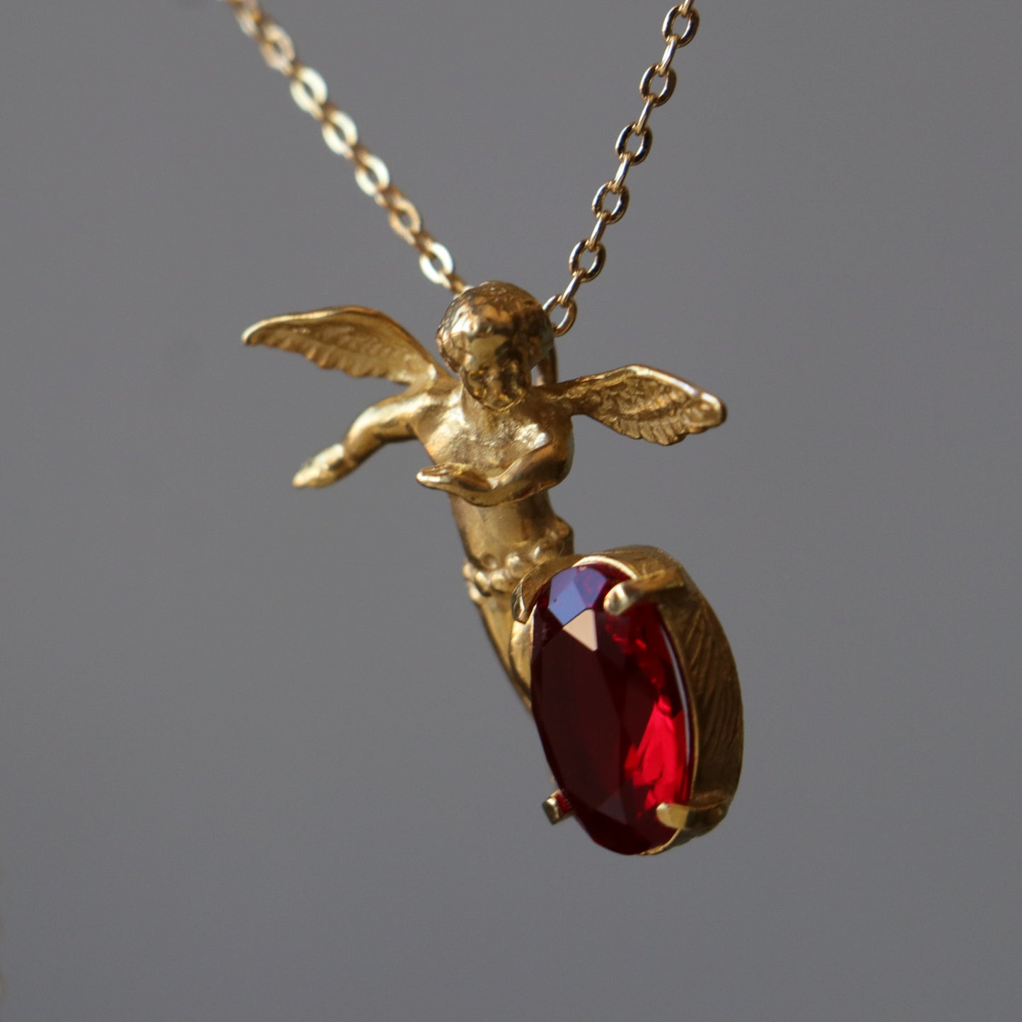 Vintage Angel Garnet Stone Necklace