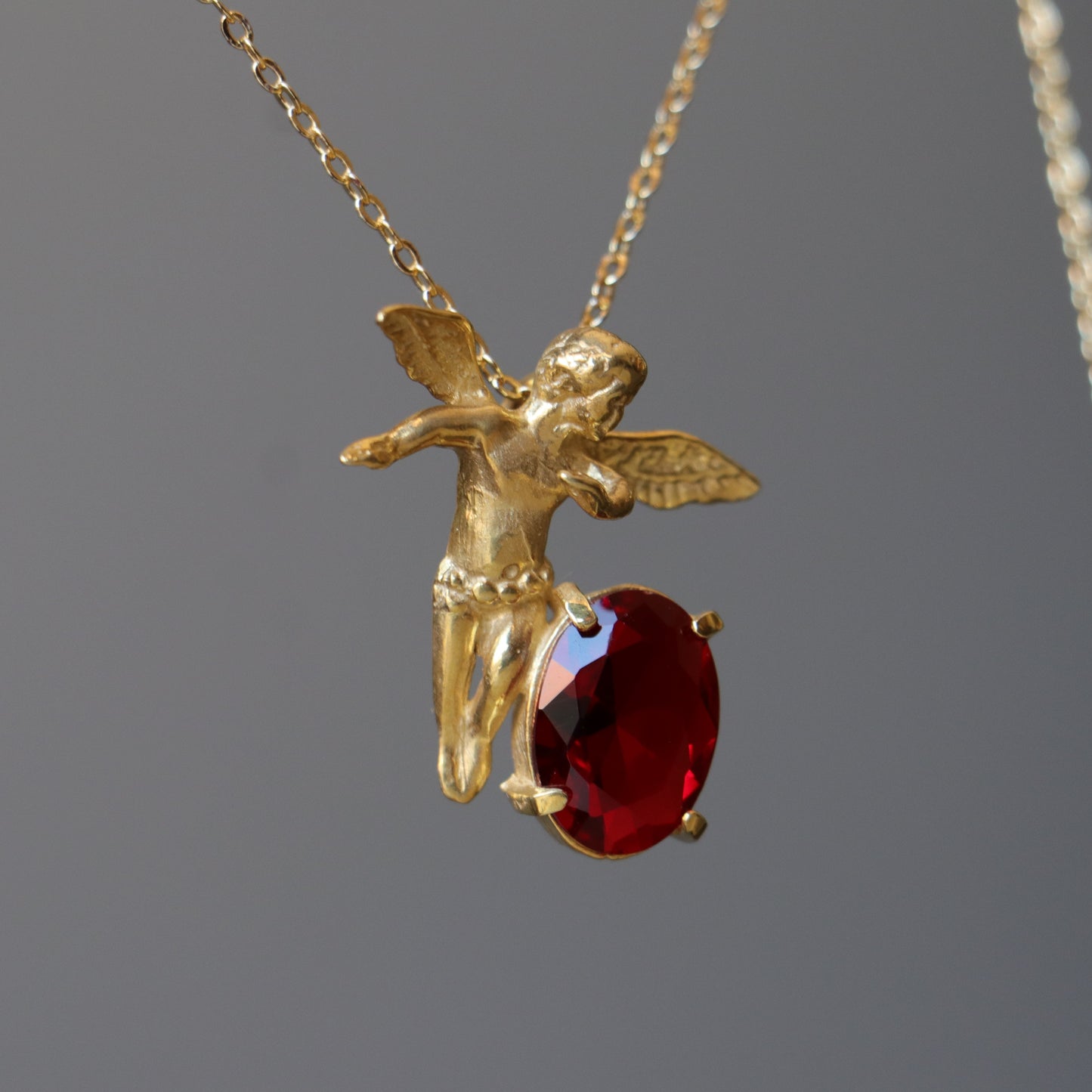 Vintage Angel Garnet Stone Necklace