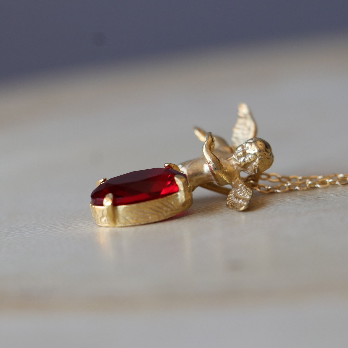 Vintage Angel Garnet Stone Necklace