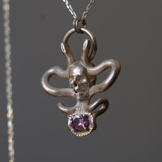 Memento Mori and Snake Amethyst Necklace