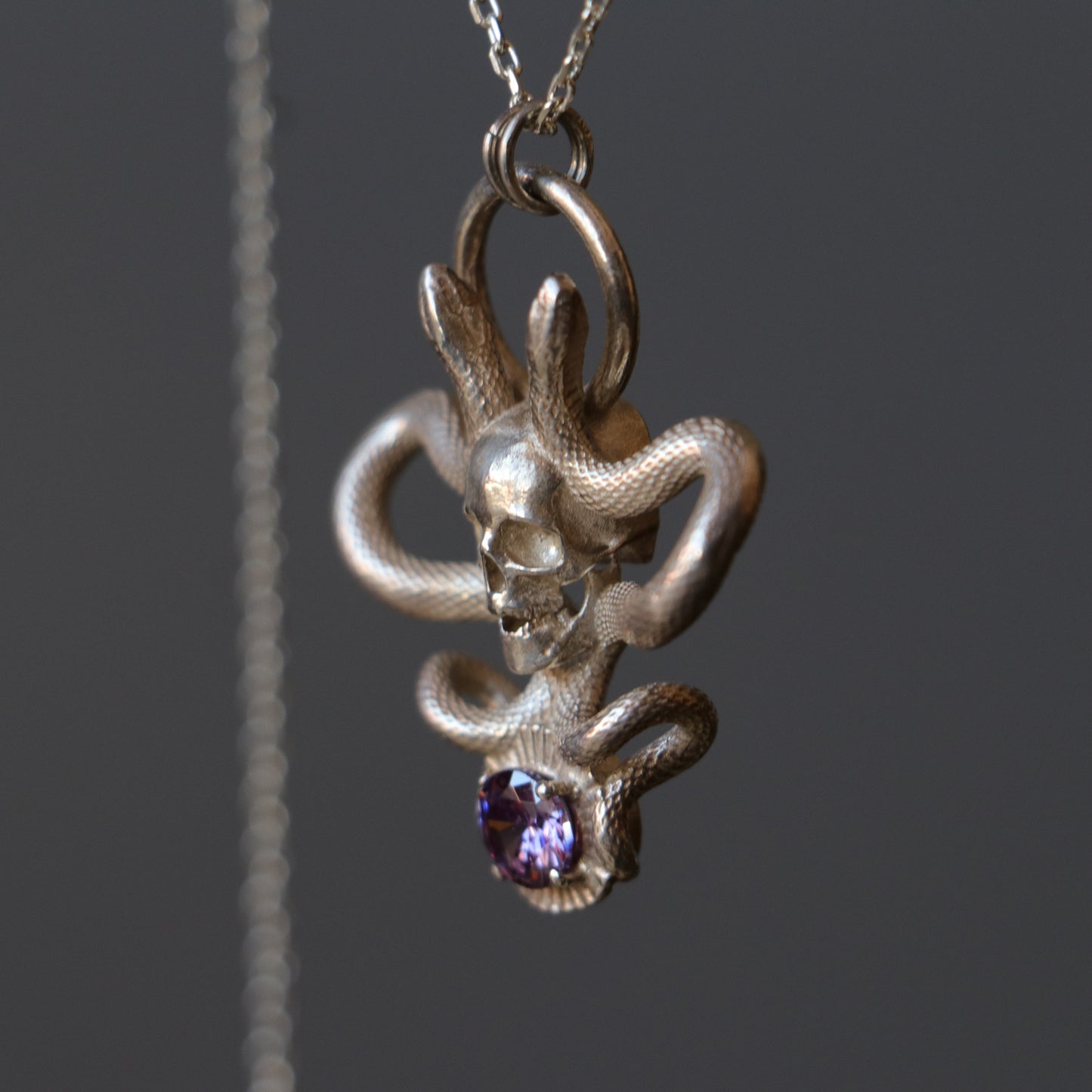 Memento Mori and Snake Amethyst Necklace