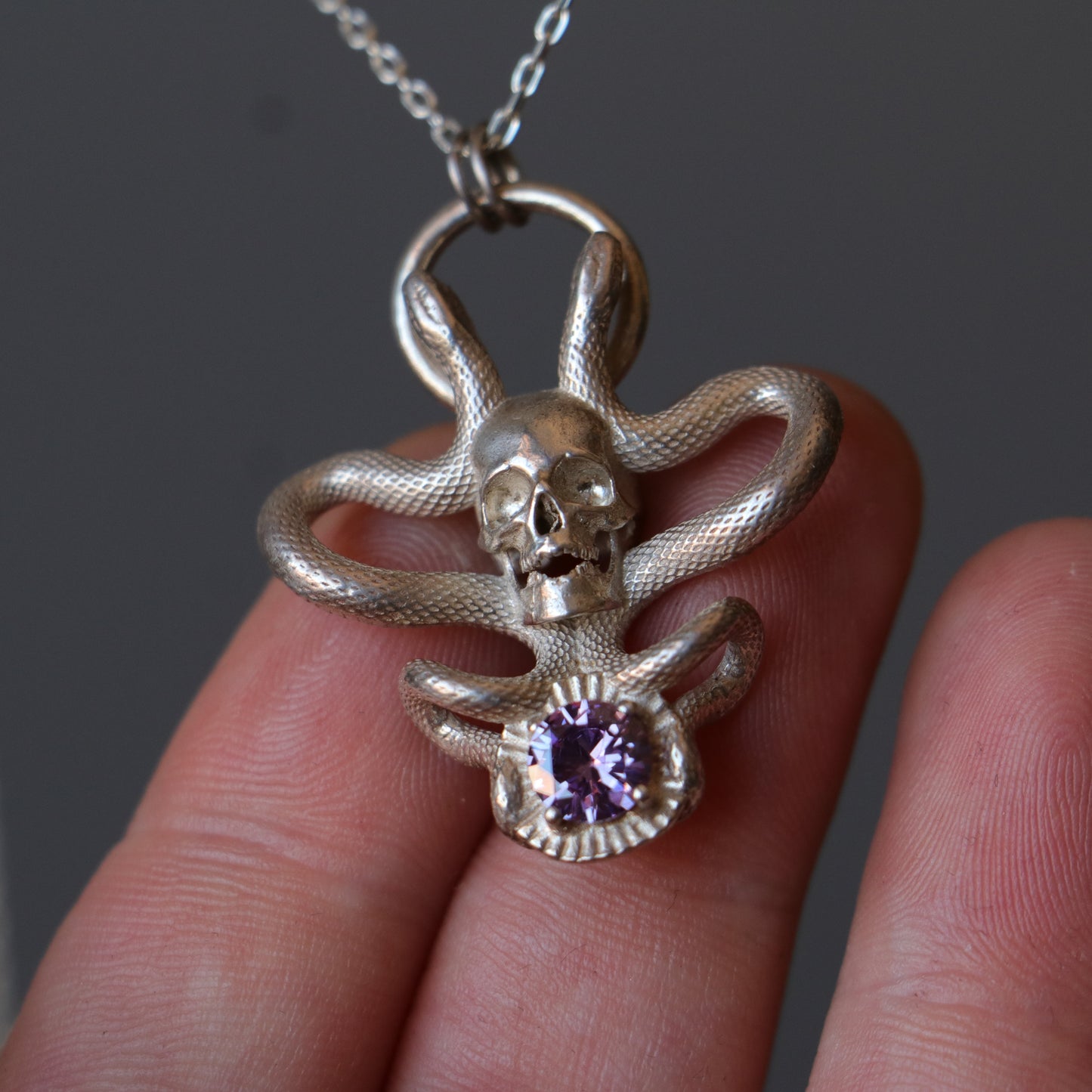 Memento Mori and Snake Amethyst Necklace