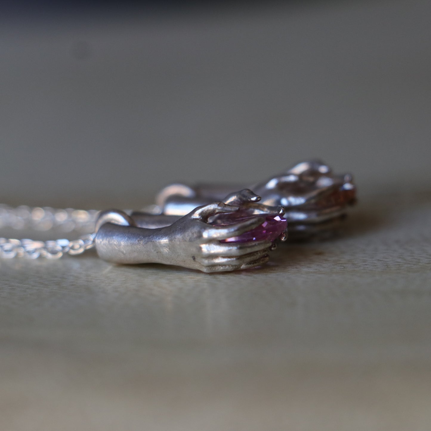 Mini Avuç Üçgen Oval Taşlı Kolye (Tüm Taşlar) 925 Gümüş