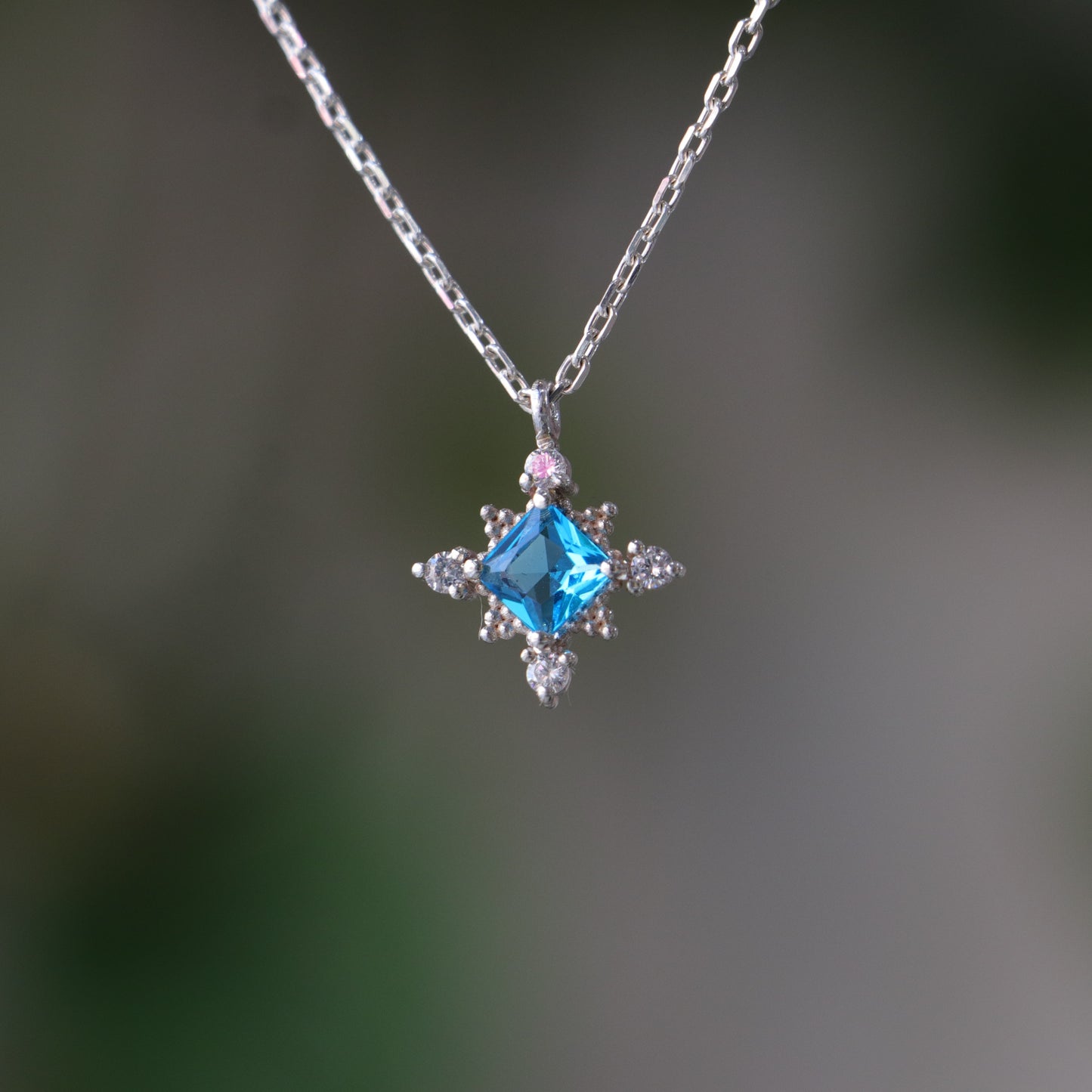 Prenses Blue Topaz ve Mozanit 925 Gümüş Kolye