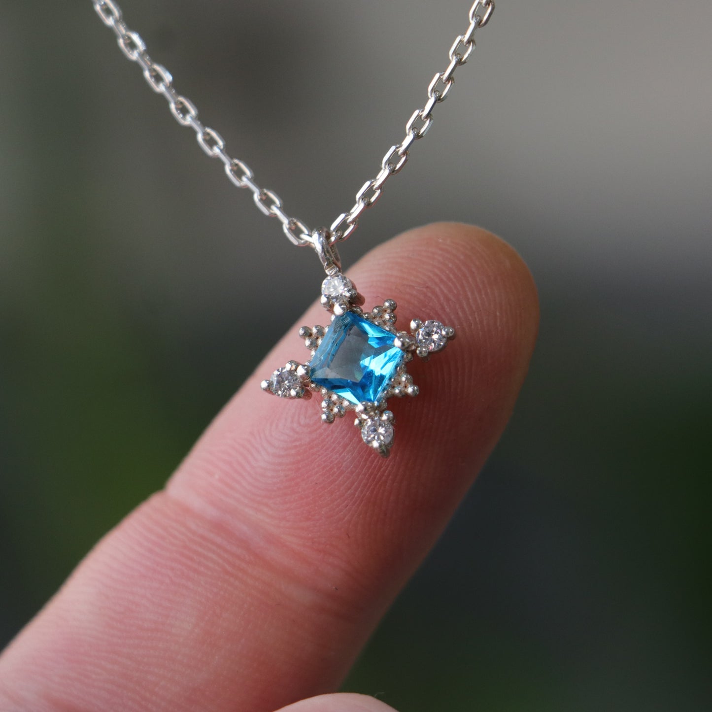 Prenses Blue Topaz ve Mozanit 925 Gümüş Kolye