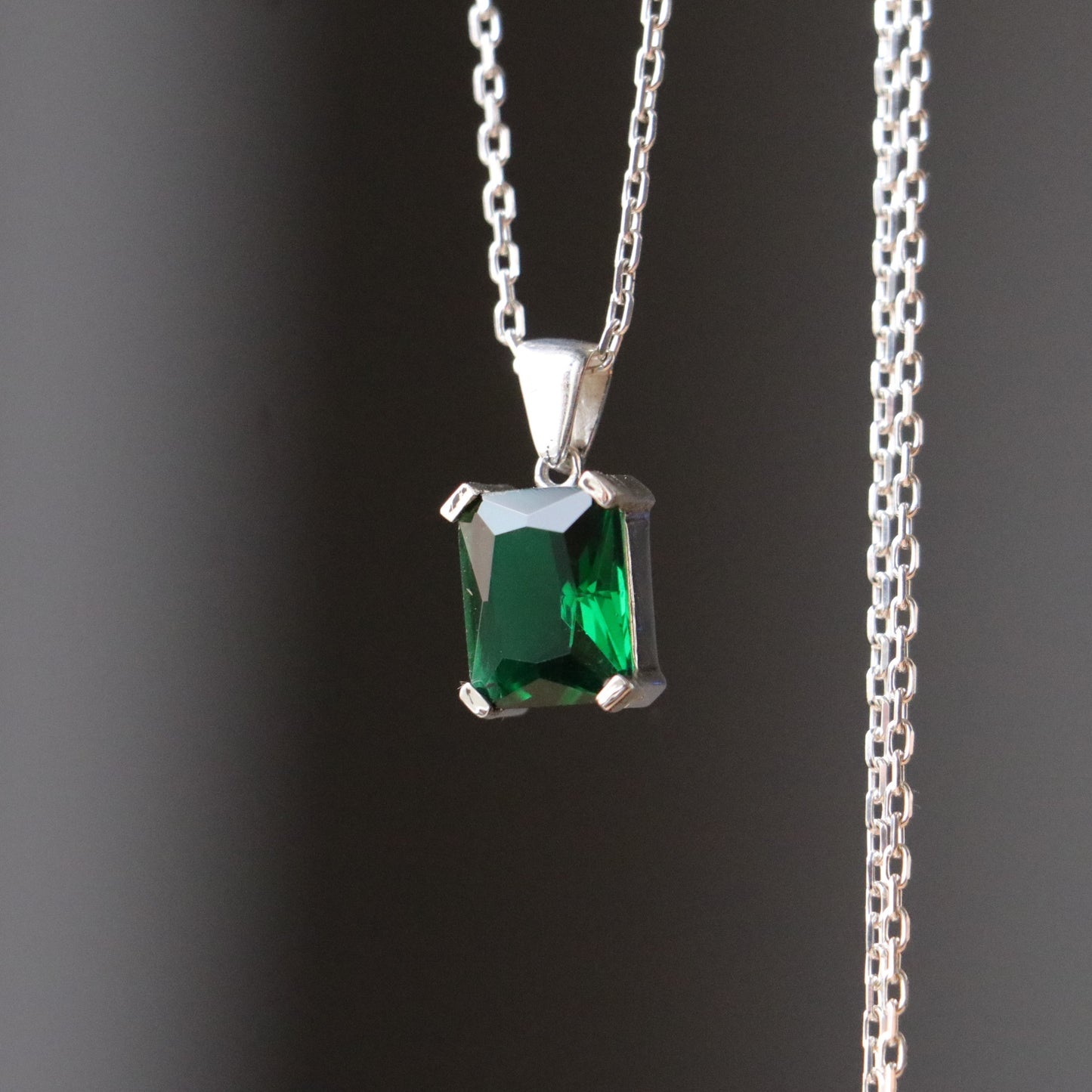 Emerald Cut Garnet 925 Silver Necklace