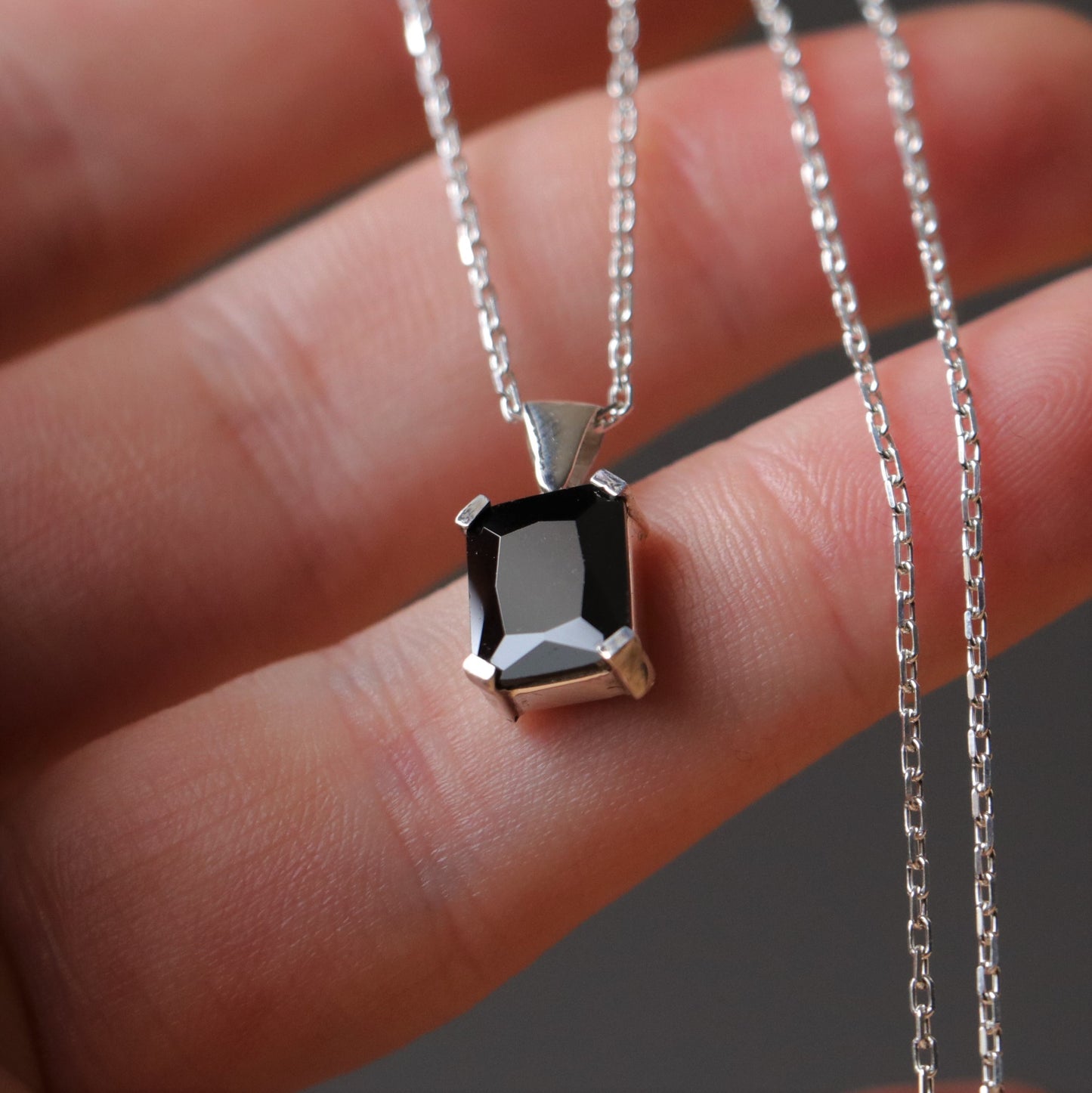 Emerald Cut Garnet 925 Silver Necklace