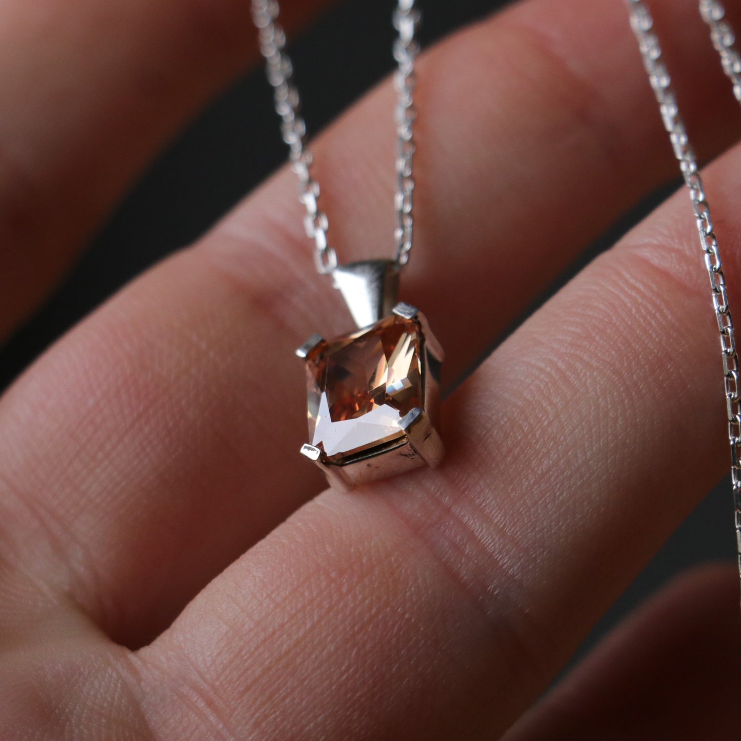 Emerald Cut Garnet 925 Silver Necklace