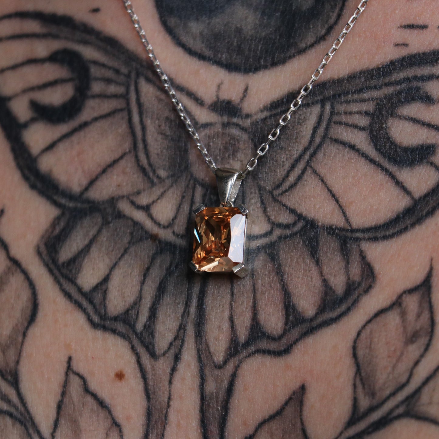 Emerald Cut Garnet 925 Silver Necklace