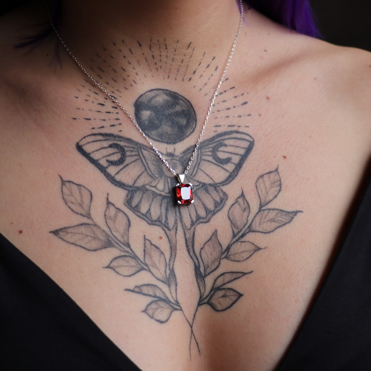 Emerald Cut Garnet 925 Silver Necklace