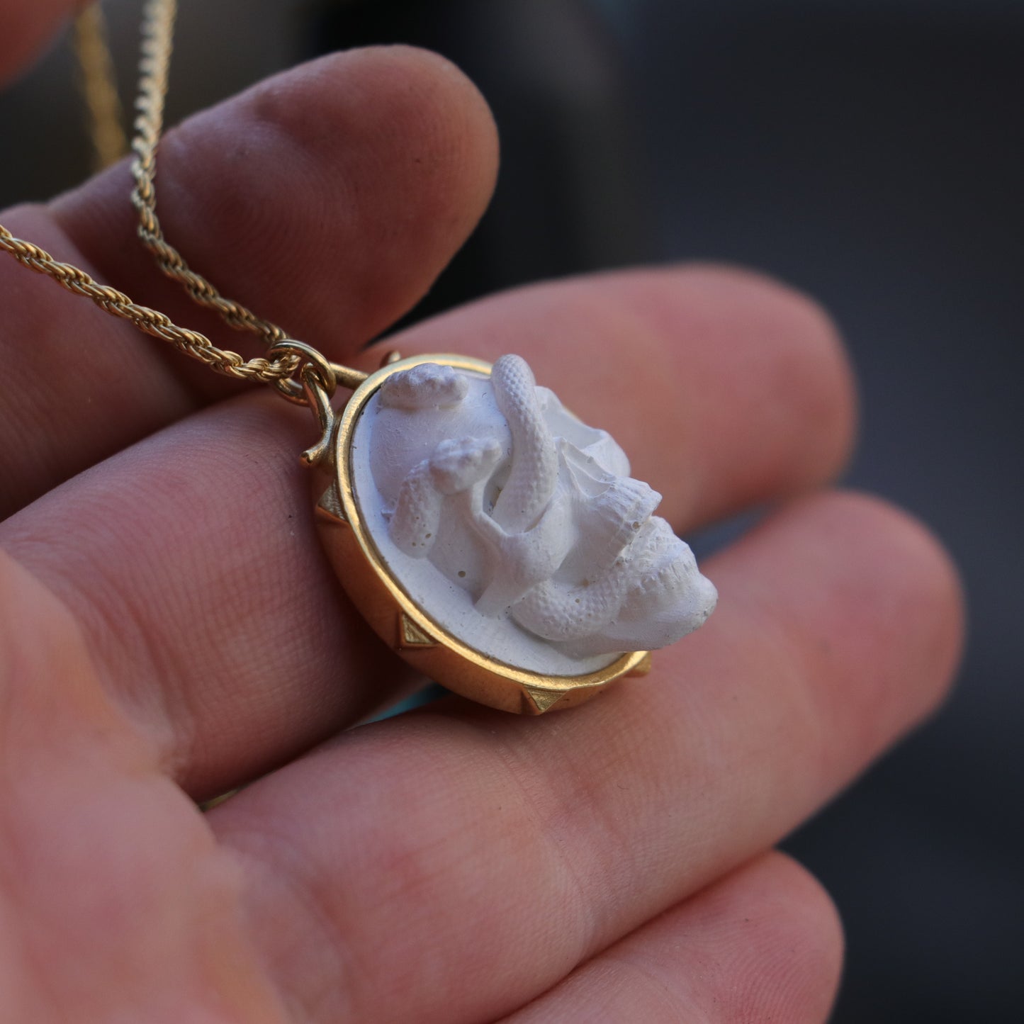 Marble Lion 925 Silver Gold Plated Necklace