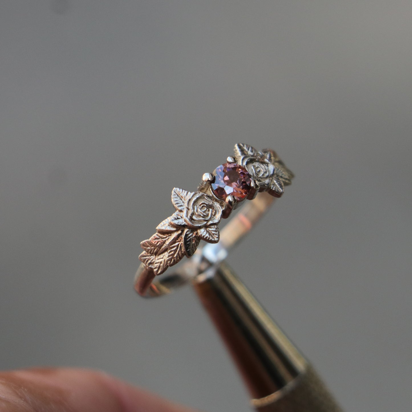 Leaves Garnet 925 Silver Gold Plated Ring