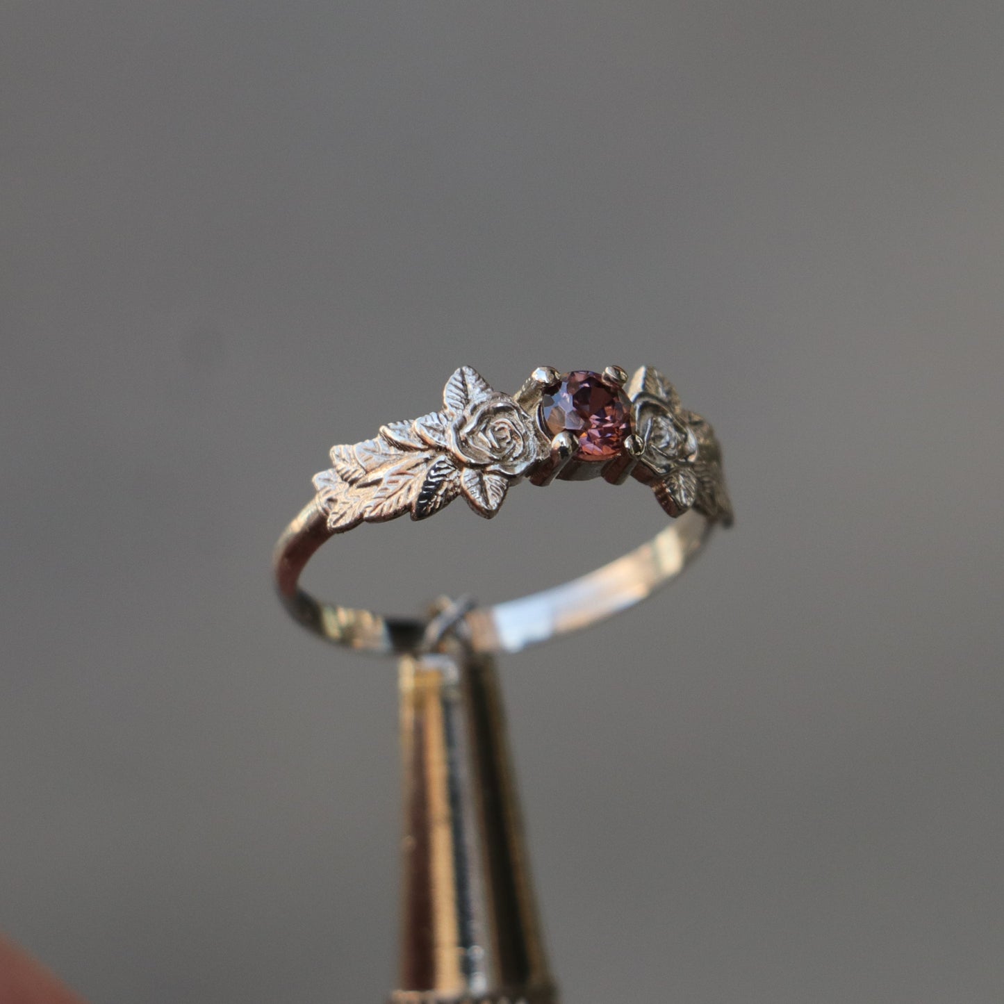 Leaves Garnet 925 Silver Gold Plated Ring