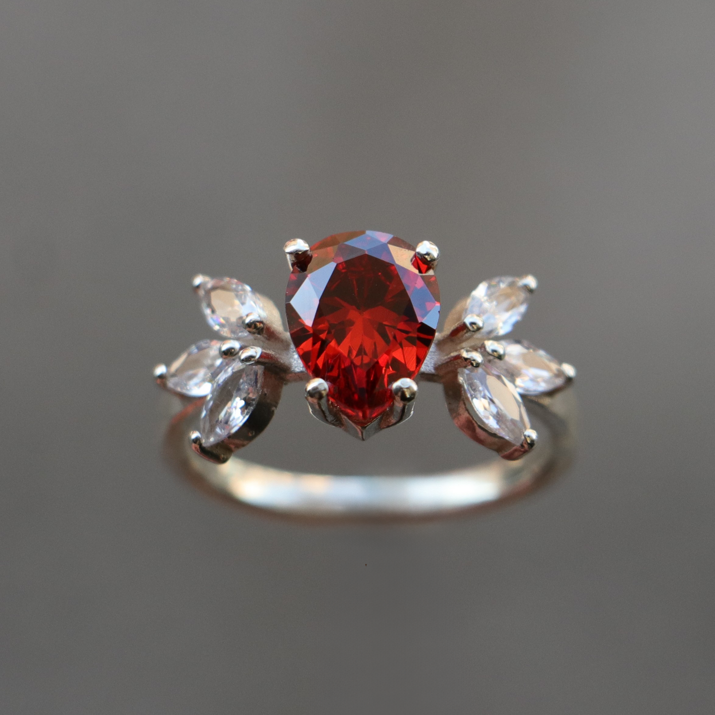 Damla Ruby ve Markiz Mozanit 925 Gümüş Yüzük