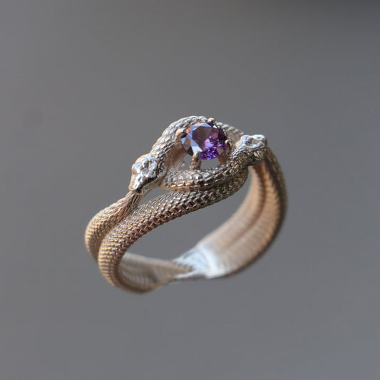 Tanzanite Ouroboros 925 Silver Gold Plated Ring