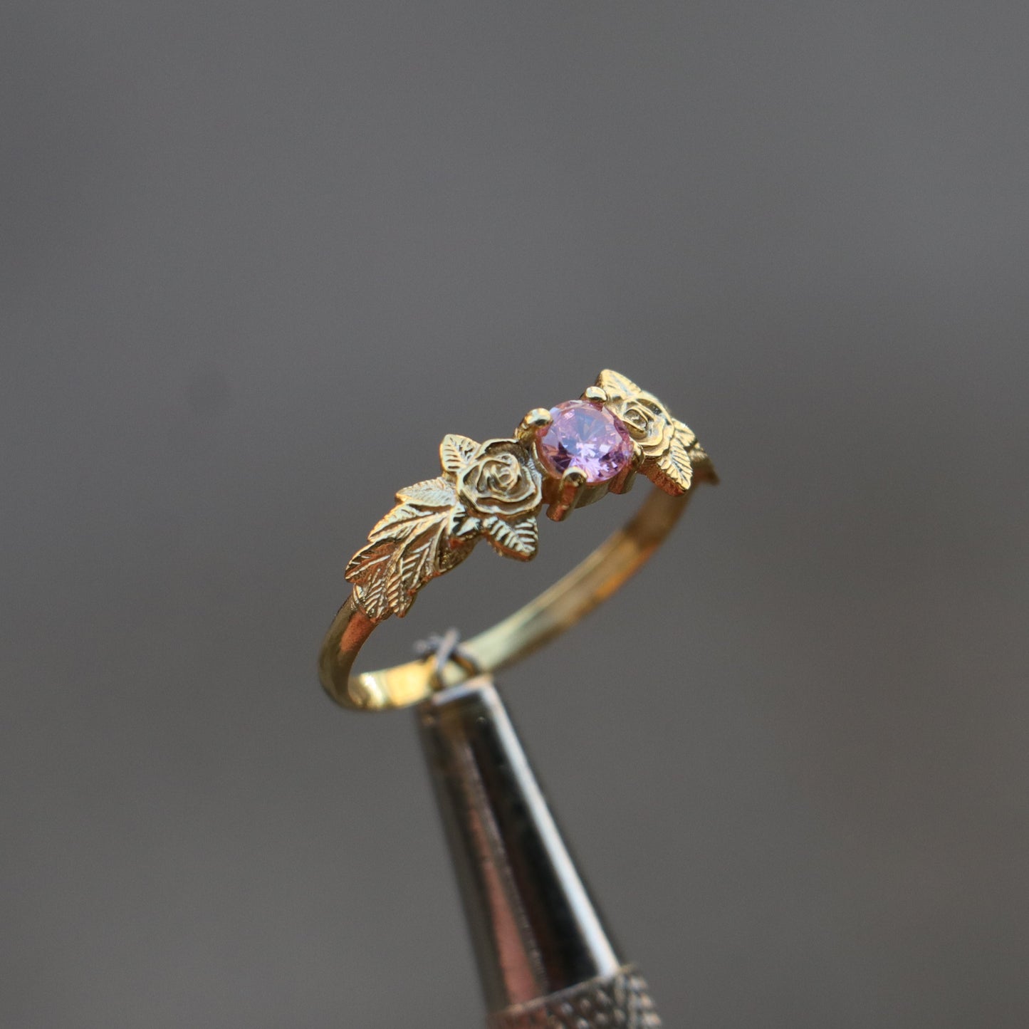 Leaves Garnet 925 Silver Gold Plated Ring