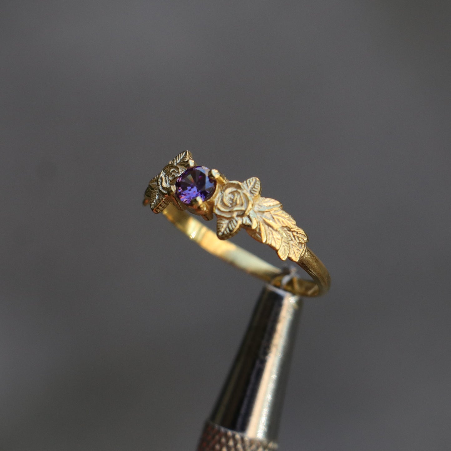 Leaves Garnet 925 Silver Gold Plated Ring