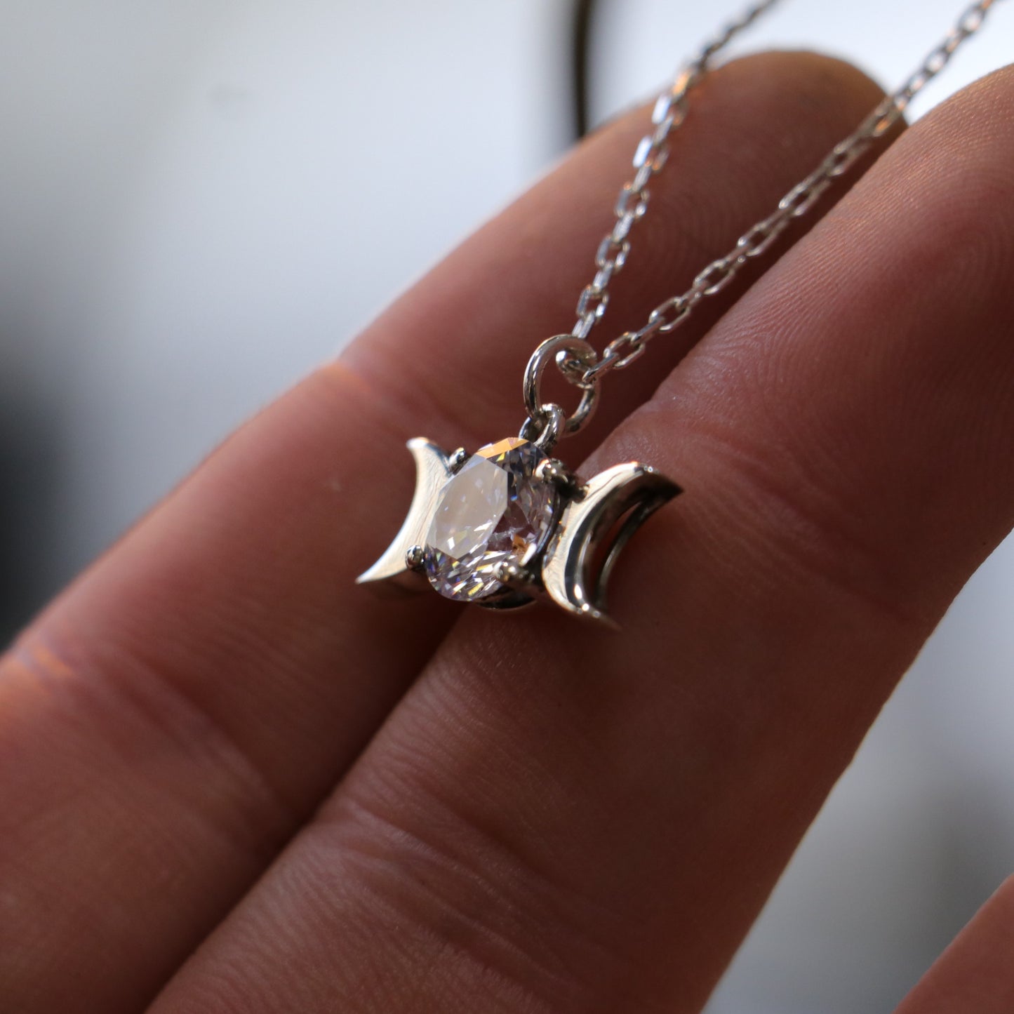 Moon Goddess Pink Quartz 925 Silver Necklace