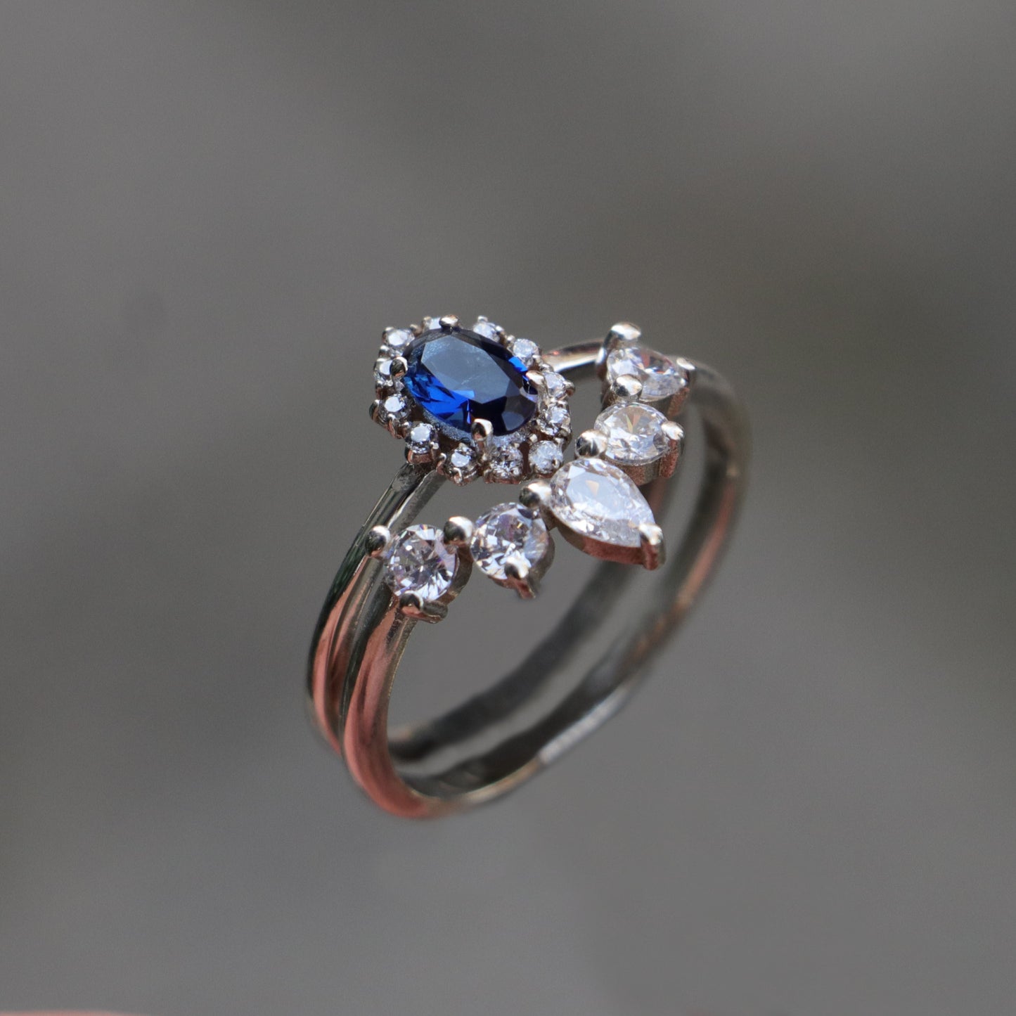 Mushroom and Spine Marquise Moissanite Set 925 Silver Ring