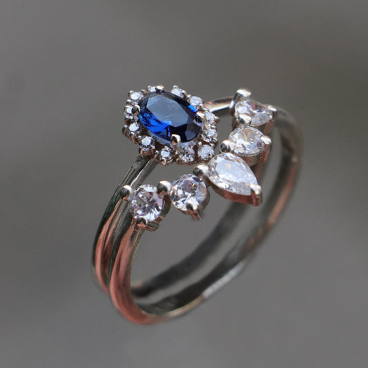 Safir ve Mozanit Set 925 Gümüş Yüzük