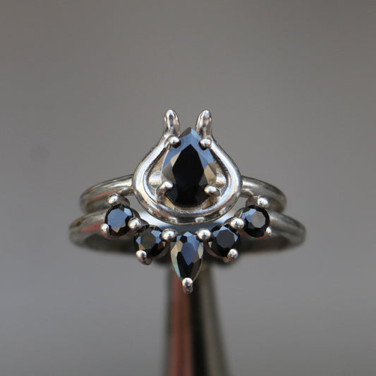 Mushroom and Spine Marquise Moissanite Set 925 Silver Ring