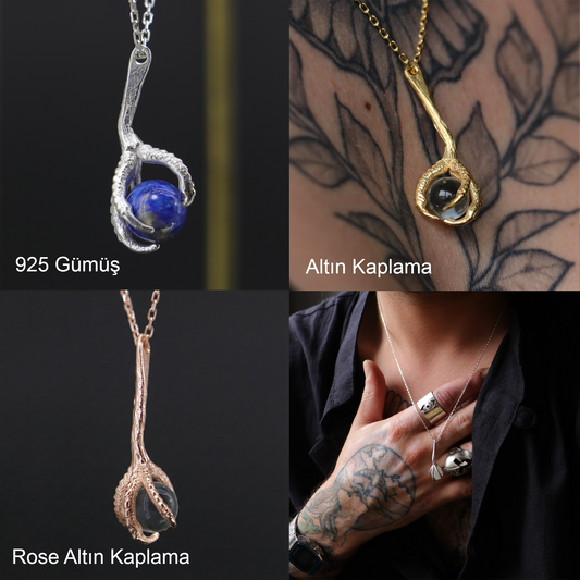 Claw Clear Quartz 925 Silver 18K Gold Plated Necklace