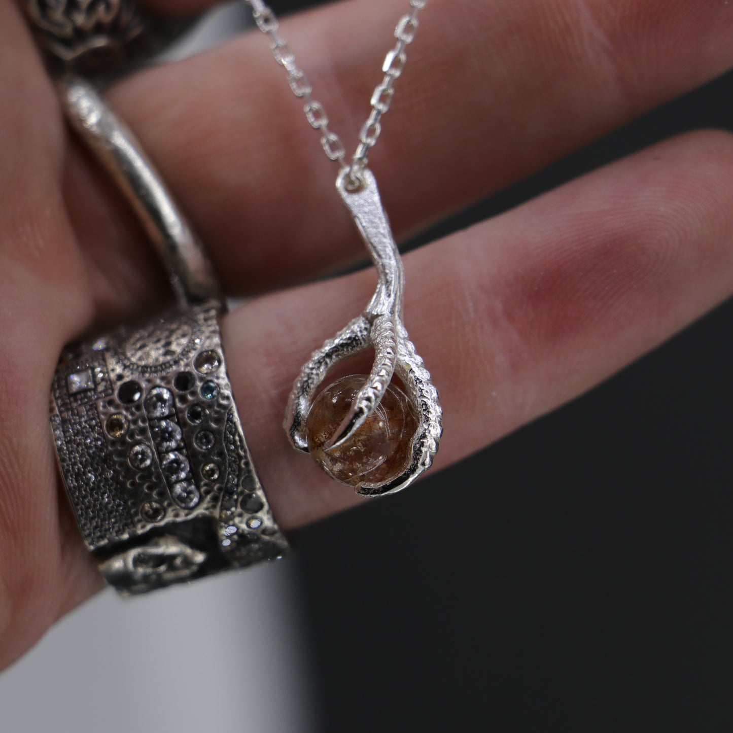 Pençe Ay Taşı 925 Gümüş Kolye