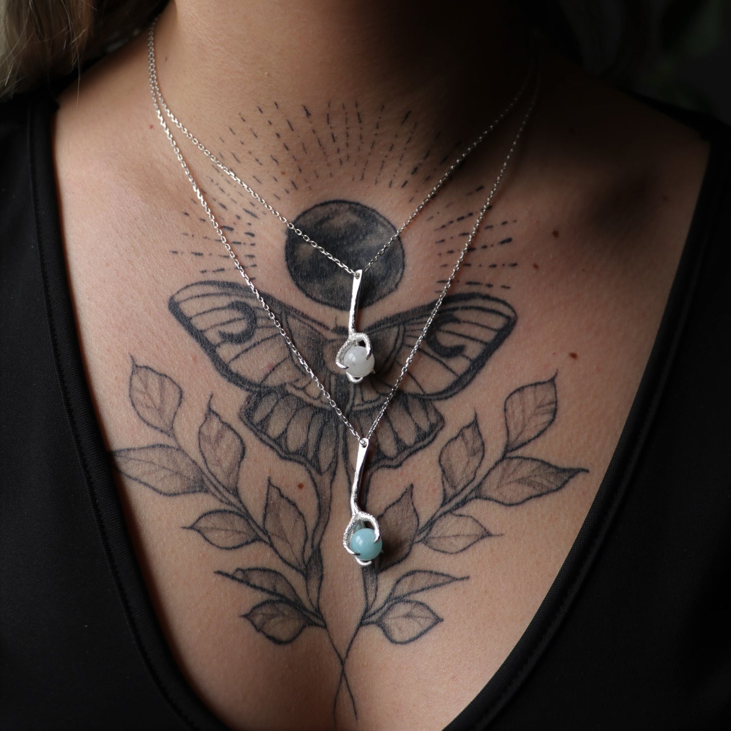 Pençe Ay Taşı 925 Gümüş Kolye