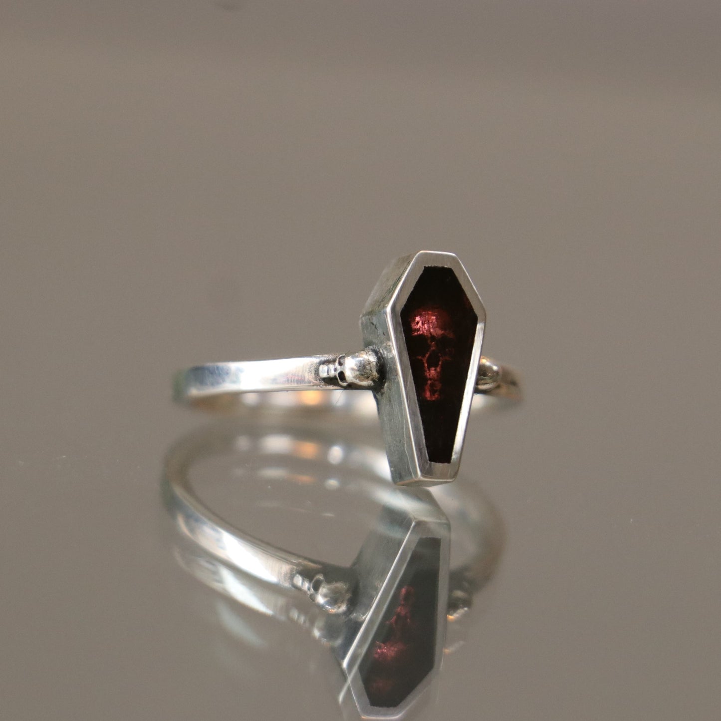 Coffin Skull 925 Silver Black Ring