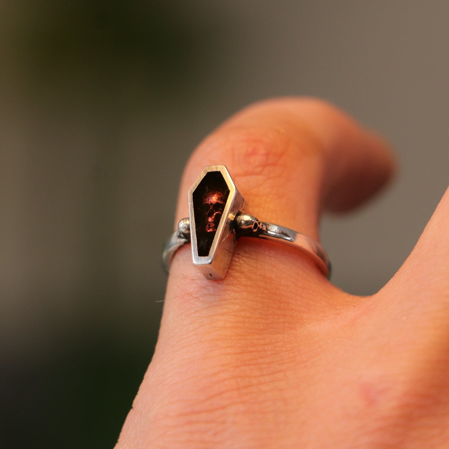 Coffin Skull 925 Silver Black Ring