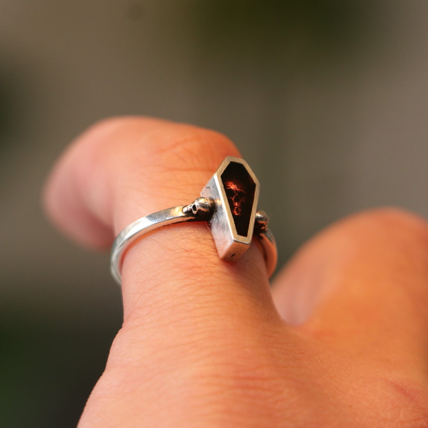 Coffin Skull 925 Silver Black Ring
